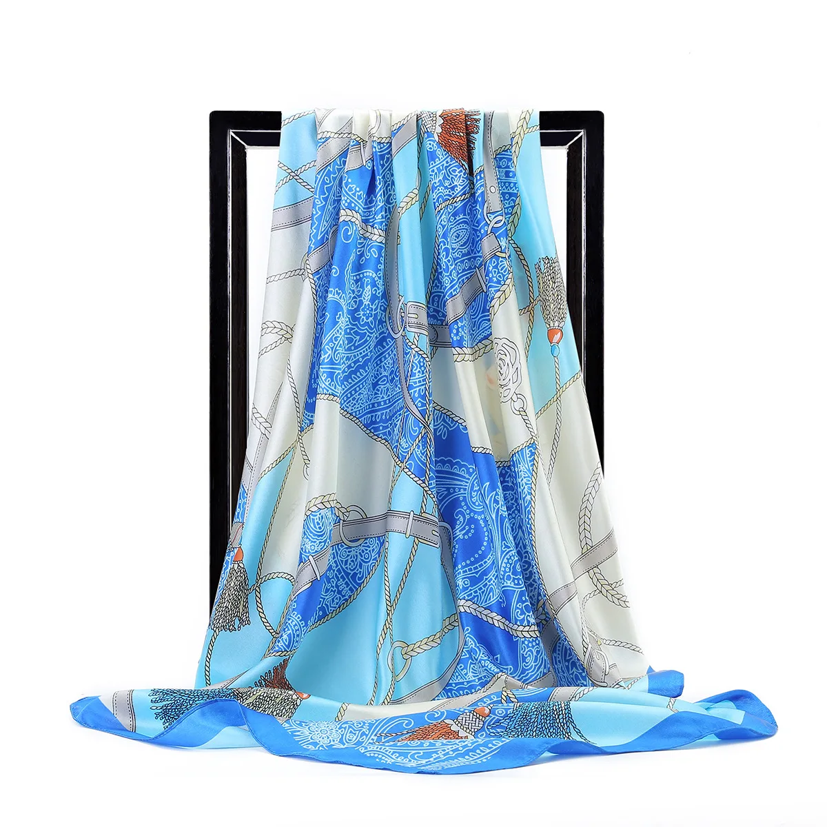 

Luxury High Quality Silk Satin Bandanas Women Square Small Bag Shawls and Wraps Muslim Fashion Ladies Headband Scarfs 90*90cm