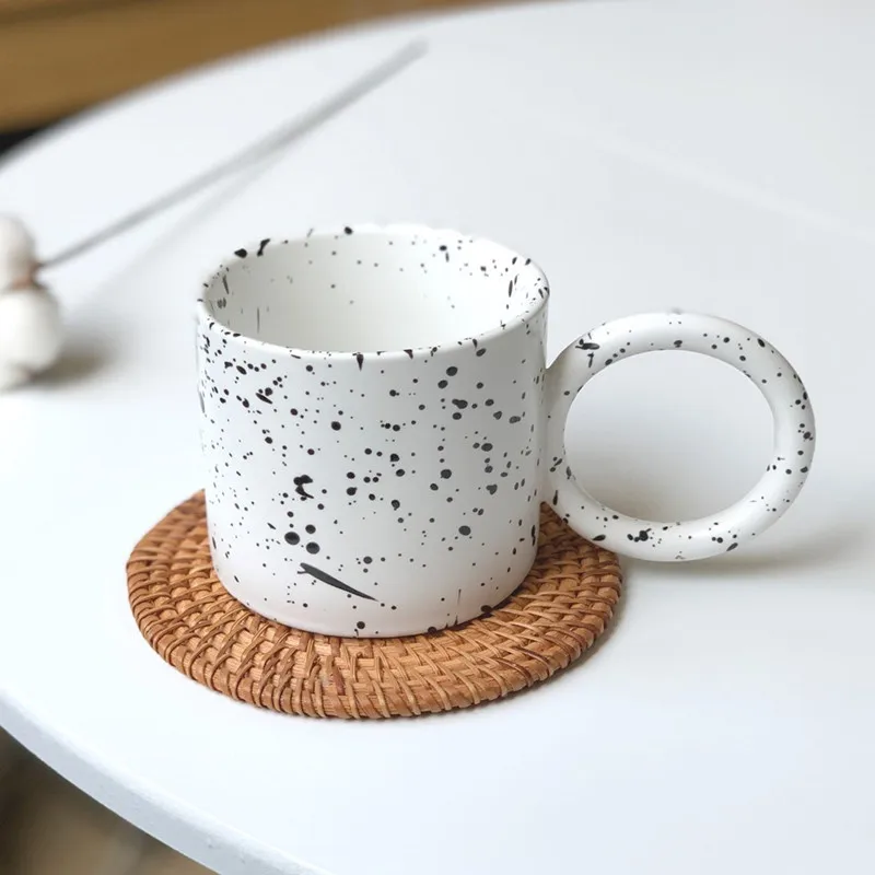 

Korea ins big ear ceramic splash ink mug summer female home drinking cup creative ceramic milk cup coffee cup couple water cup