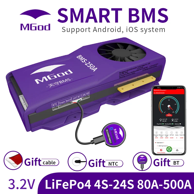 

4S~24S BMS Lifepo4 System Sensor Controller App E-Bike with UART NTC Bluetooth 80A~500A High Current Smart BMS