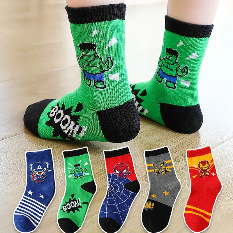 

5Pairs Hot Marvel Anime Spiderman Socks Hulk Capitan America Cotton Sock Cartoon Sport For Students Teens Children's Socks