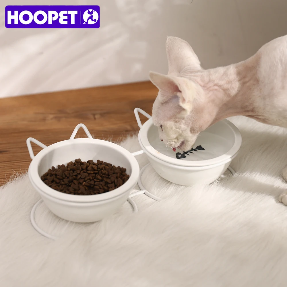 

HOOPET Cat Single Double Bowl High-Leg Ceramic Bowl for Cats Puppy Stainless Steel Shelf Ceramic Bowl Feeding and Drinking Bowl