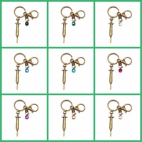 9 color stone bronze medical key chain needle syringe cute pendant key ring jewelry medical graduate gift keychain