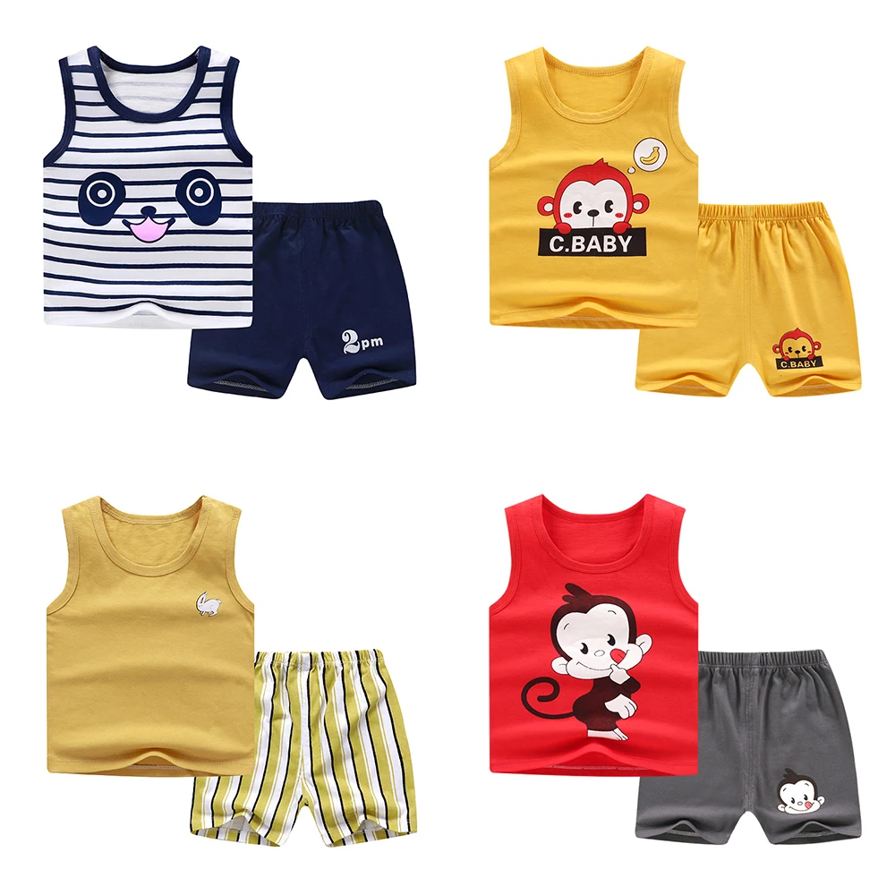 

Boy Children Clothes Set For Summer Lovely Clothings Sleeveless Underwaist Kids Sets Baby Vest And Shorts Costume Outfit Cartoon