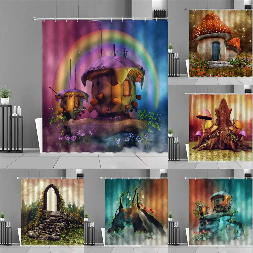 

Cartoon Shower Curtains 3D Fantasy Scene Fairy Tale World Landscape Bath Curtain Children Room Bathroom Decor Boys Grils Gifts