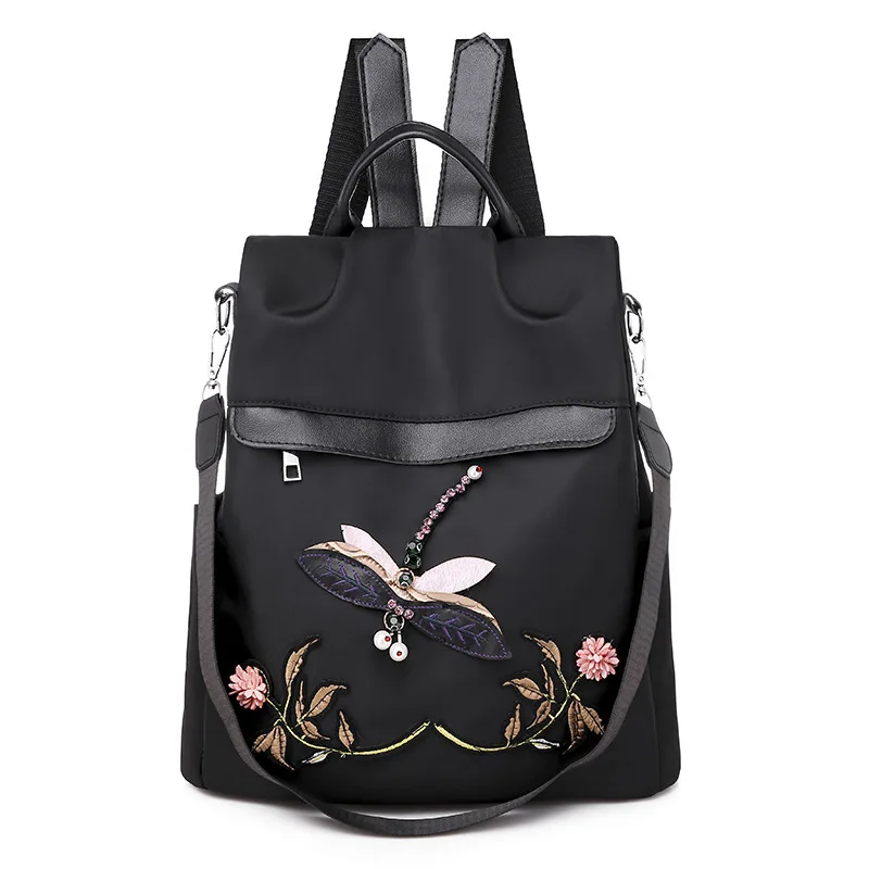 

Jiessie&Angela Fashion Women Backpack Embroidered Dragonfly Shoulder Bag female Oxford Waterproof Anti Theft Backpacks Mochila