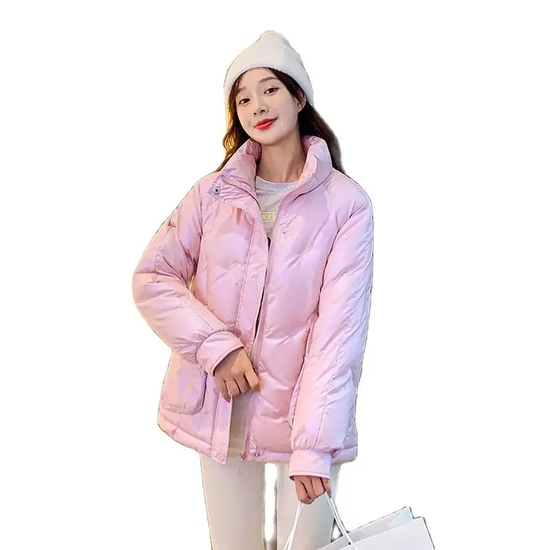 

Fashion Short Stand-up Collar Bright Winter Jacket Women Bread Jacket 2022 New Korean Version Loose Warm Embroidered Jacket