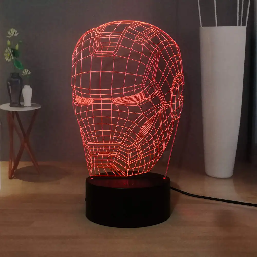 Акриловый 3D светильник RGB светодиодный 7 цветов меняющий цвет USB Железный человек