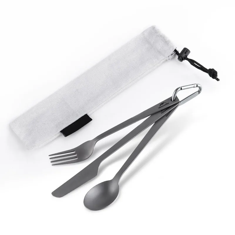 

3 in 1 Titanium Tableware Set Spoon Dinner Cutter Fork Camping Picnic Home FAS6