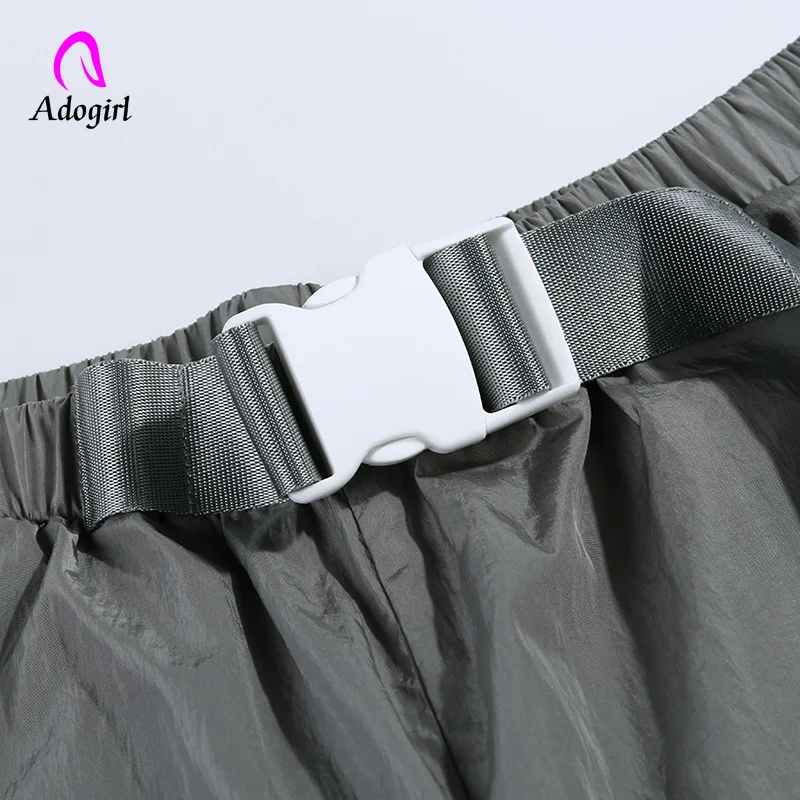 

Adogirl Side Stripe Reflective Athleisure Grey Hoodies and Cargo Pants Set Women Shorts Sporting Casual 2 Piece Set Matching Set