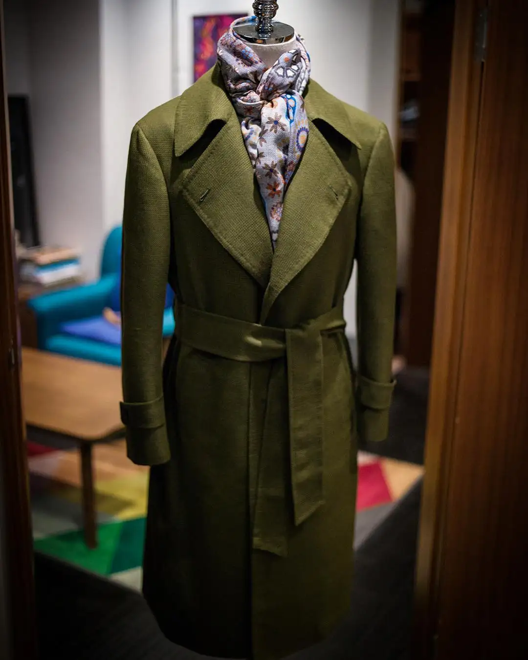 

Tailor-Made Man's Winter Jacket With Belt 2021 Long Trench Army Green Coat Wide Notch Lapel Loose Long Sleeves Custom Made