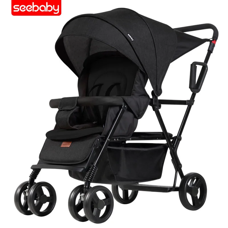 black Seebaby/Легкая детская коляска-Двойка для новорожденных, детская коляска, может сидеть и лежать, двойные сиденья, детские коляски, Легко складывающаяся коляска - Цвет: black