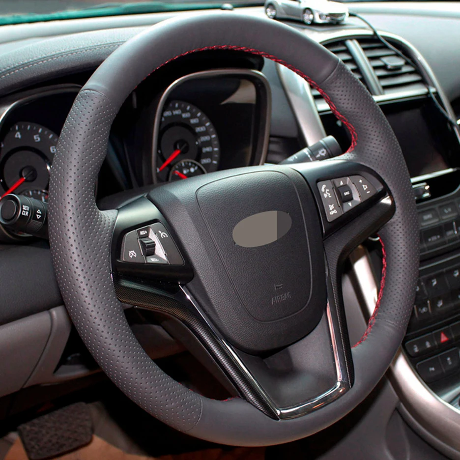 Черная искусственная кожа ручная прошивка автомобиля рулевое колесо Чехлы для