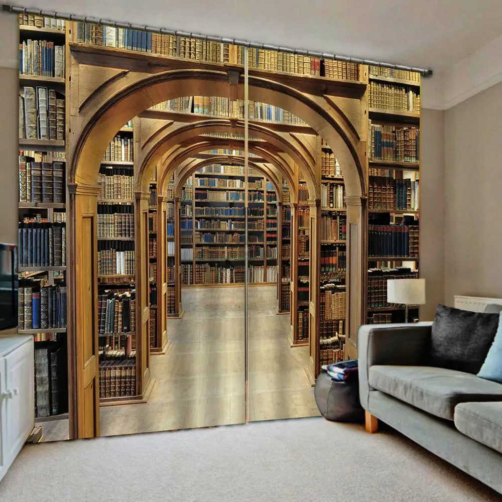 

Custom Bookshelf Curtains Creative Home Interior Bedroom Living Room Curtain Hotel Decorative Curtains (Left and Right Side)