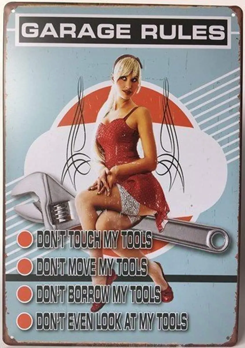 

Metal Tin Sign Woman Garage Rules Do Not Touch My Tools Retro Vintage Tin Sign 12" X 8" Inches