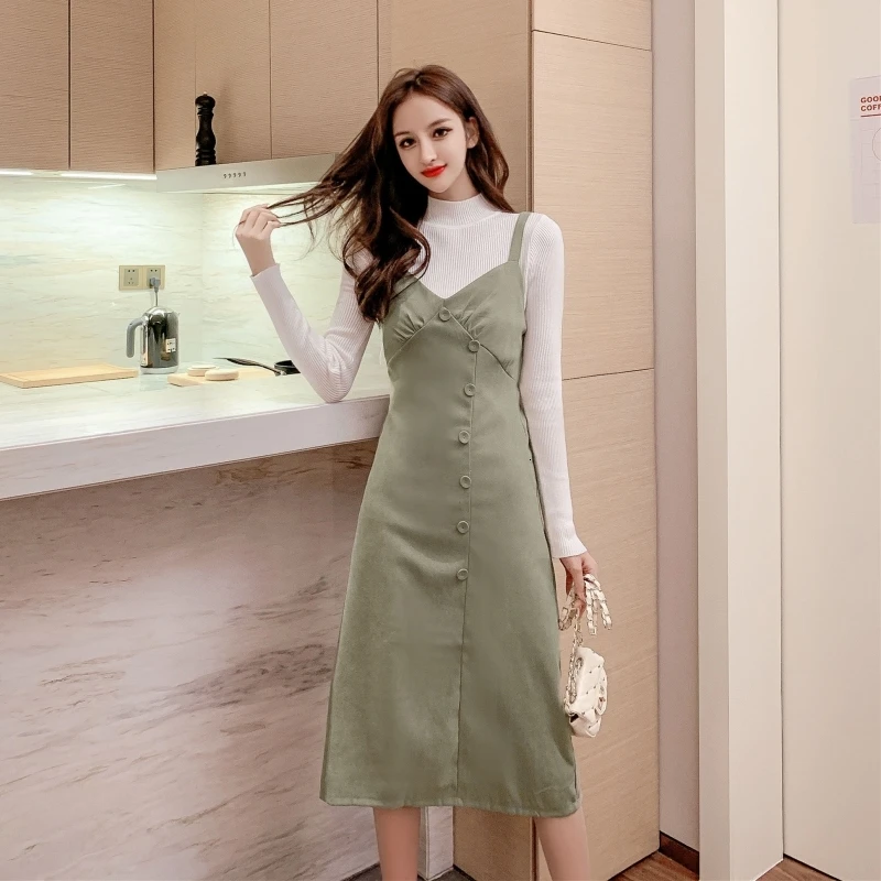 

Женский комплект из двух предметов, элегантное винтажное платье с длинным рукавом, повседневная одежда макси в Корейском стиле для вечерин...