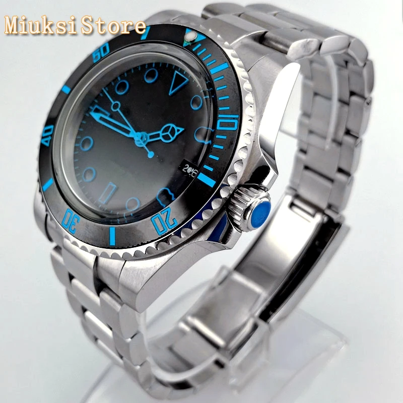 Мужские деловые часы Bliger 40 мм серебристый чехол с купольным кристаллом черный