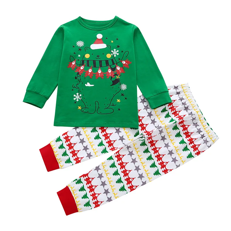 Новый хлопковый комплект одежды с рождественским принтом Санты Детская Пижама