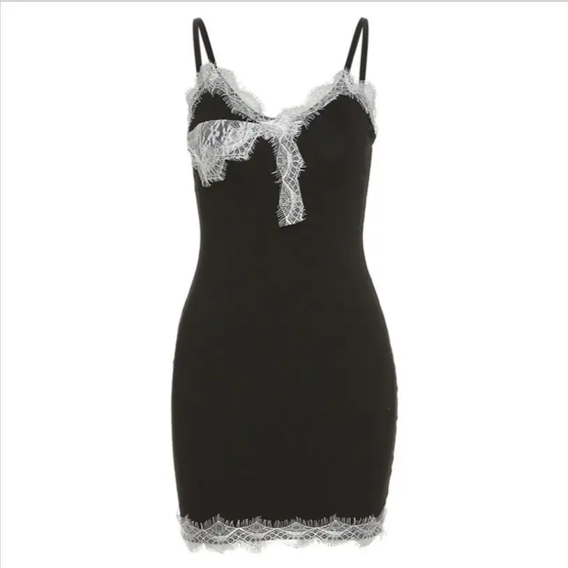 

Новые летние женские джинсовые украшенное окантовкой из кружева Слинг бретели для нижнего белья в мешок хип сексуальное платье