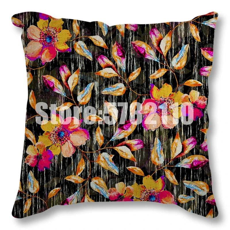 Pillow Covers 45*45 Showy & Colorful Polyester Cushion Cover Roses Flower Pattern Cotton Linen Throw Car Home Decoration | Дом и сад