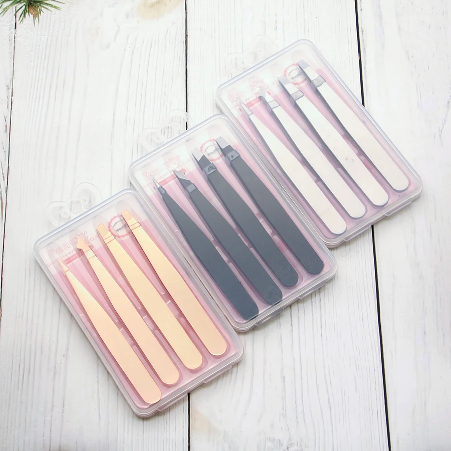 Sylyne 4 шт. нержавеющая сталь ресниц Пинцет Инструменты точность пинцет для бровей