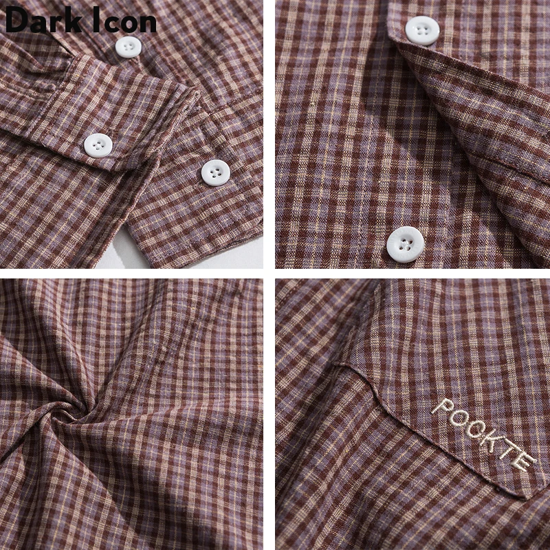Темные значки маленькие клетчатые свободные стильные мужские рубашки с