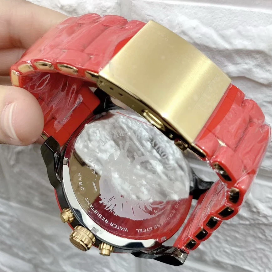 

Classic New Silver White Stainless Steel Red Mens Watch Mr. Daddy Chronograph Sapphire Gold StopWatch Oversized Watches