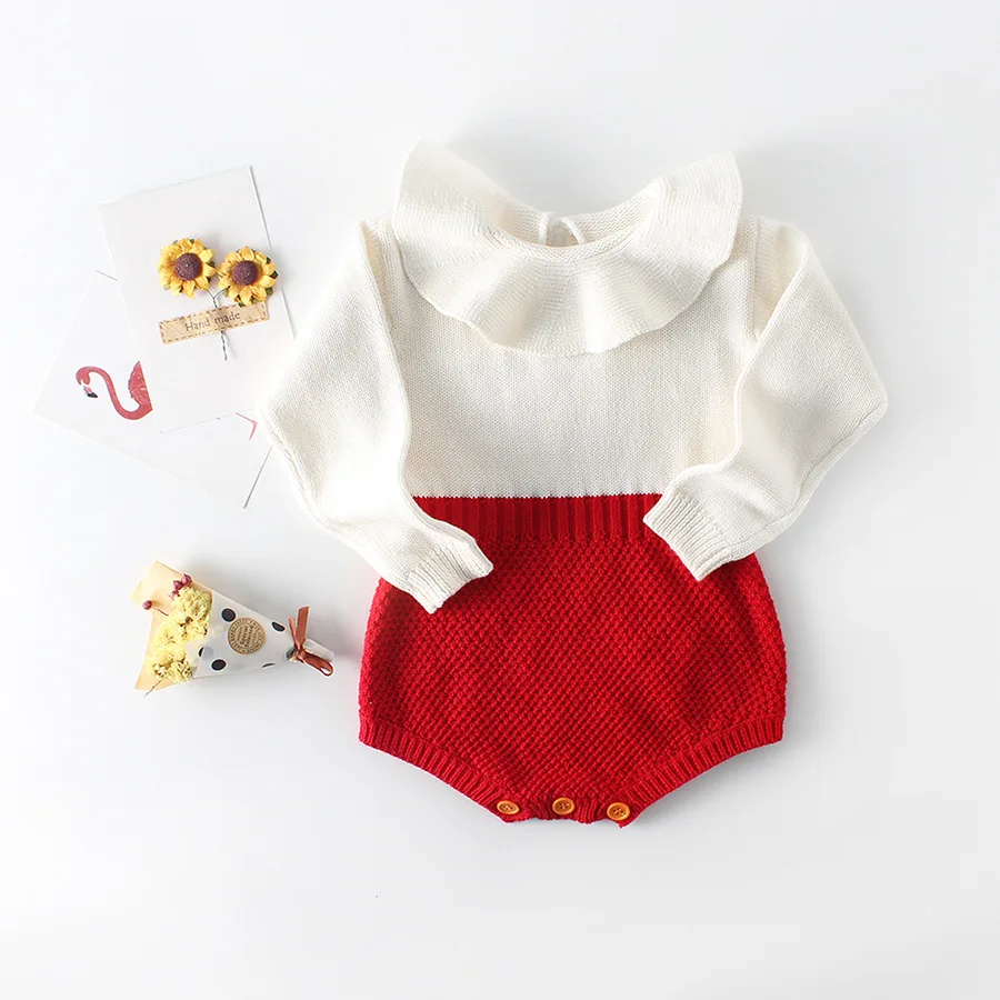 

Cutyome 2018 Baby Boys Infant Rompers Newborn Girls Long Sleeve Jumpsuits Ruffle Princess Girl Sweet Knitted Overall Clothes