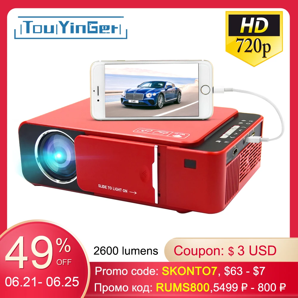 TouYinger T6 Портативный HD светодиодный проектор (Android Wifi опционально) видео Поддержка