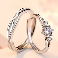 2pcspair men women copper silver plated couple wedding engagement ring crystal valentine day gift wholesale free shipping