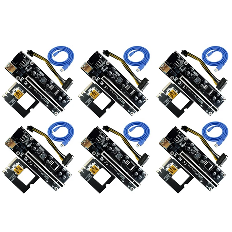 

6PCS Riser Card Graphics Card Connector USB3.0 Extension Cable PCI Express Riser 8 Capacitors