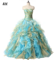 2021 gold blue stock cheap quinceanera dresses ball gown beading sweet 16 dresses formal prom party gown vestido de 15 anos bm44