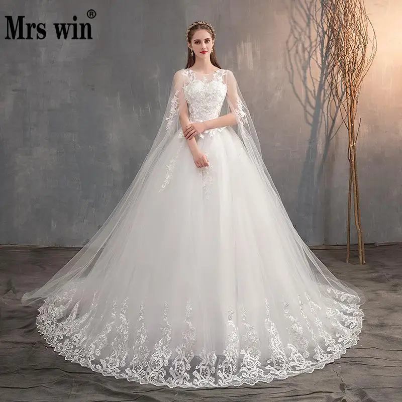 Mrs Win, китайское свадебное платье с длинным колпачком, кружевное свадебное платье с длинным шлейфом, вышивка, принцесса, плюс размер, свадебное платье