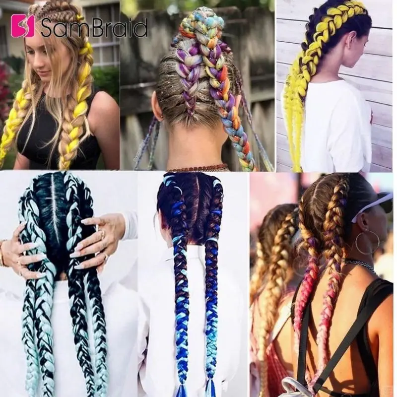 Плетеные косички для волос 24 дюйма Омбре большие розовые，канекалоны волос，