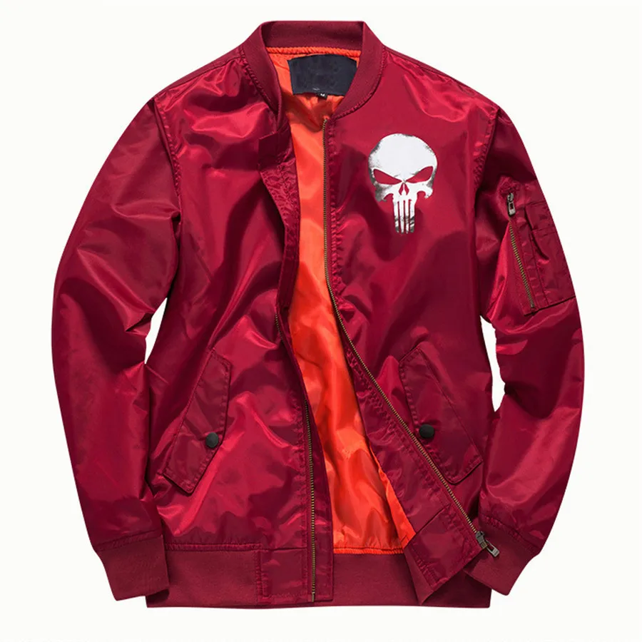 Мужские куртки-бомберы череп Каратель с принтом тонкая молния летная куртка