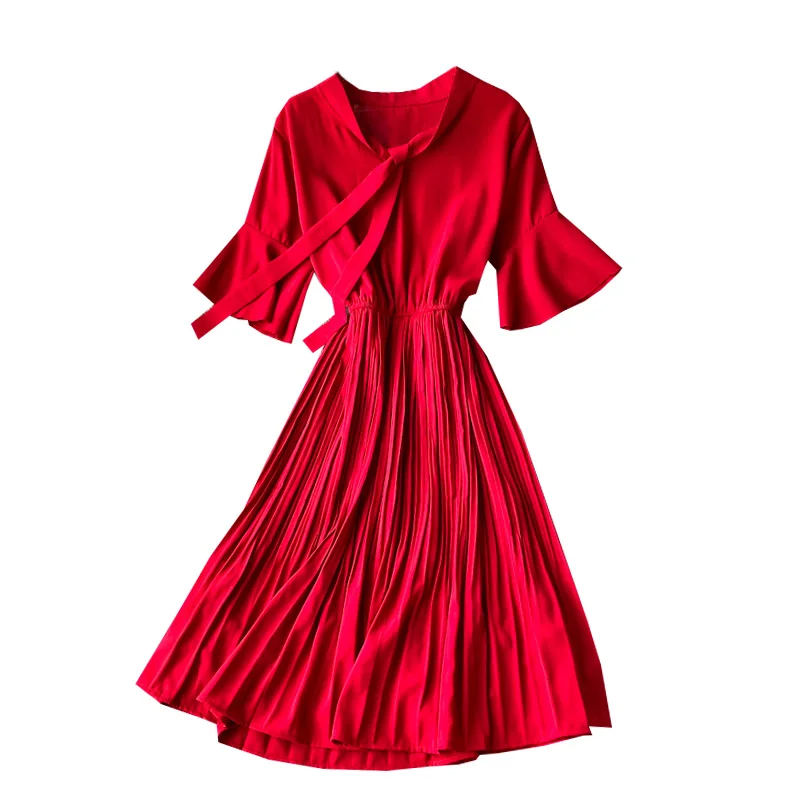 Женское пляжное платье в стиле ретро Элегантное Длинное плиссированное средней