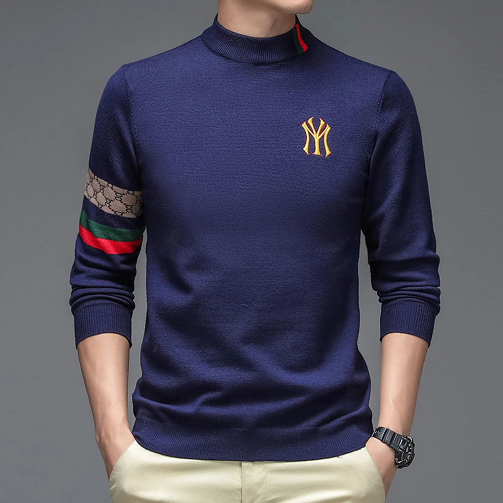 top grade new autum winter half turtleneck designer fashion brand luxury knit men warm woolen sweater casual mens clothing 2022 free global shipping