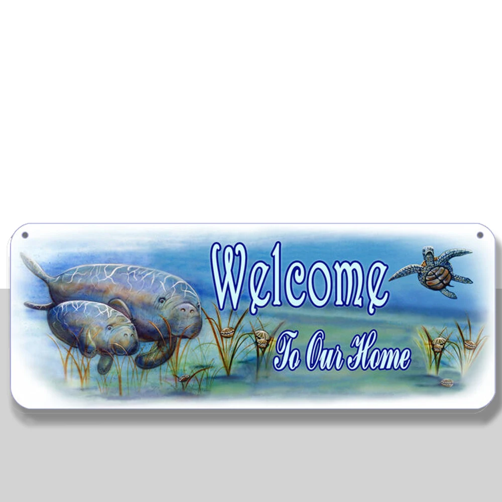 

Manatees морская черепаха моллюск приветственный настенный знак индивидуальные подарки наружный внутренний налет