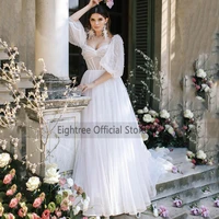 eightree vintage summer wedding dresses 2021 puff sleeve bride dress women backless wedding gowns a line sweep train mariage