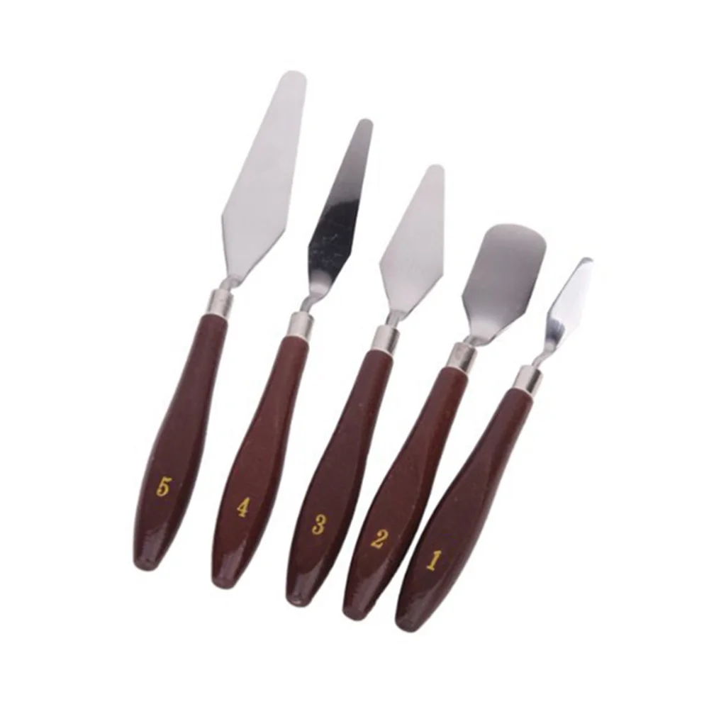 

5pcs Stainless Steel Oil Painting Spatula Set with Wooden Handle (Reddish Brown)