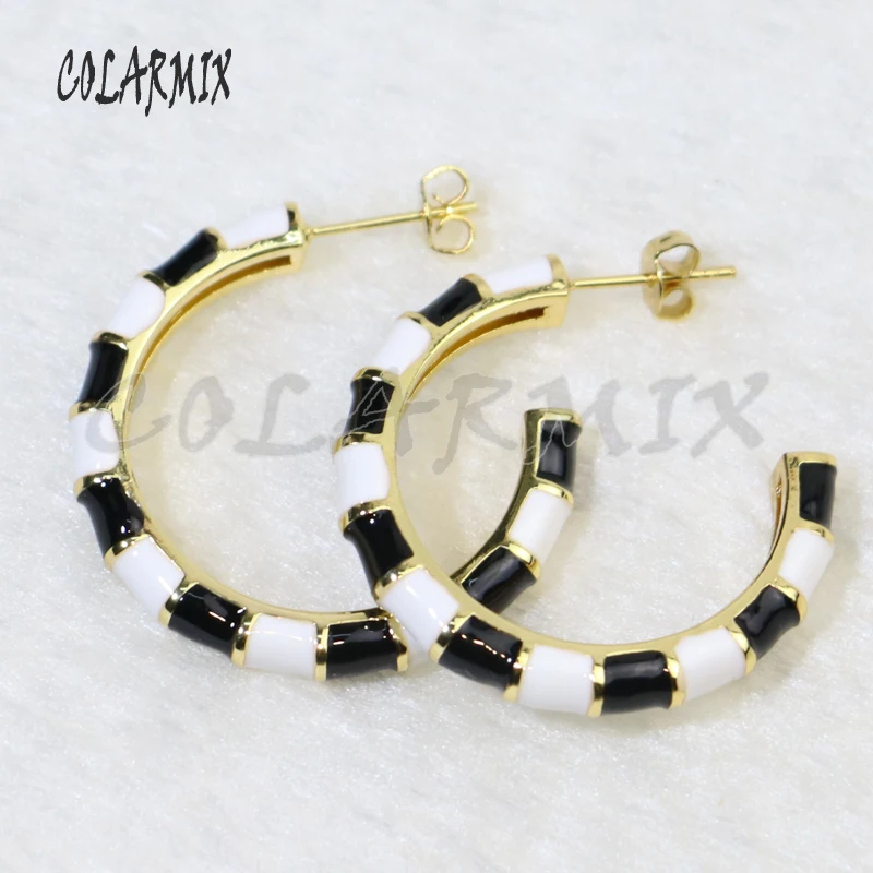 

6 пар, эмалированные полосатые цветные круглые серьги, модные ювелирные изделия, цветные серьги, большие круглые серьги, подарок для леди 50054