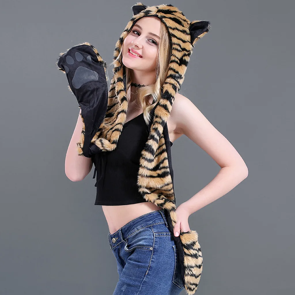 Khaki Стильная модель года, женские шапки из искусственного меха, форма уха животных, зимние теплые перчатки, карманные повседневные теплые кепки в стиле хип-хоп мягкая шапка - Цвет: Khaki