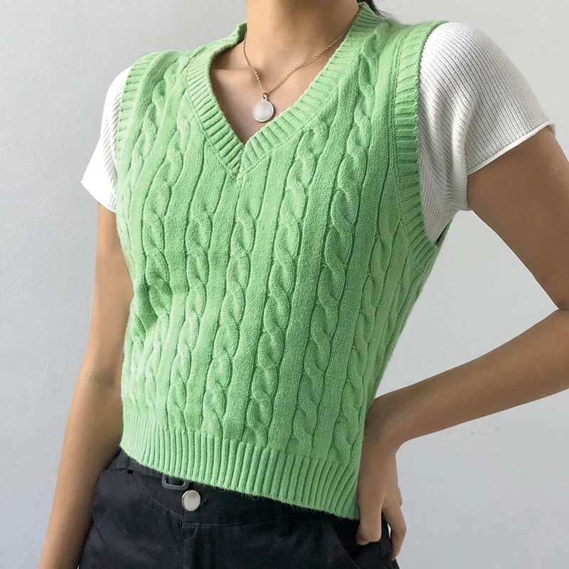 

Girls Sweater Vest Ladies Pullover V-Neck Pullover Knitted Vest Ladies Autumn