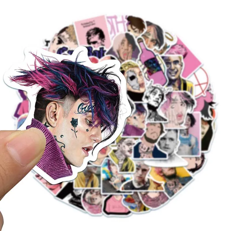 Pegatinas de rapero de Lil Peep para port&aacute;til, equipaje, Maleta de motocicleta, monopat&iacute;n, tel&eacute;fono, PVC, regalo artesanal, 50 Uds.-5