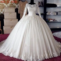 custom made ball gown wedding dresses long sleeve lace applique turkey vestidos de noiva vintage wedding bridal gowns 2022