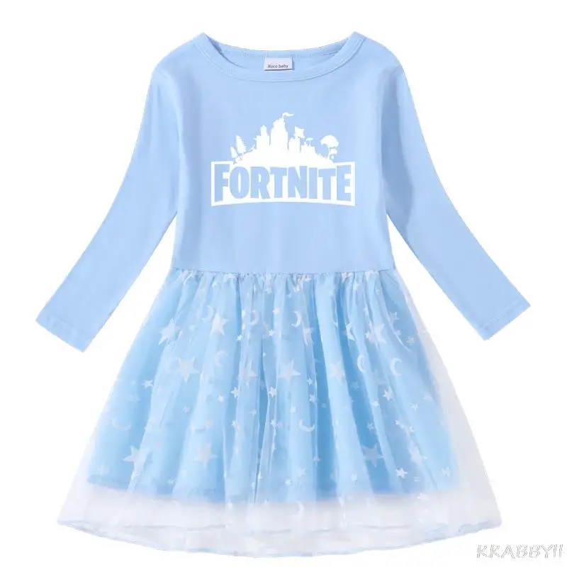 Новинка весна-осень платье для девочек Fortnites хлопковое с мультяшным рисунком