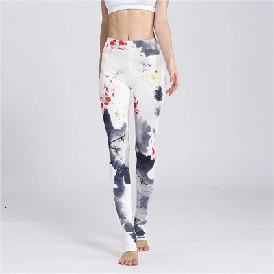 White Yoga Pants Штаны для йоги леггинсы с Высокой Талией Спортивные Женские легинсы для фитнеса чернильная живопись Йога Scrunch Леггинсы тренировки спортивные колготки спортивная одежда - Цвет: White Yoga Pants