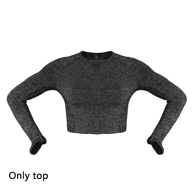 Black top Комплект для йоги, женская одежда для фитнеса, бесшовный спортивный топ с длинным рукавом, Леггинсы для йоги, комплект для спортзала, спортивный костюм, спортивная одежда, тренировочный костюм - Цвет: Black top