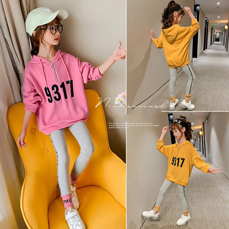 

Kids clothes Hoodies and leggings Sports suits 2020 Autumn Long sleeve clothing sets Casual Hooded Teenage girls clothing