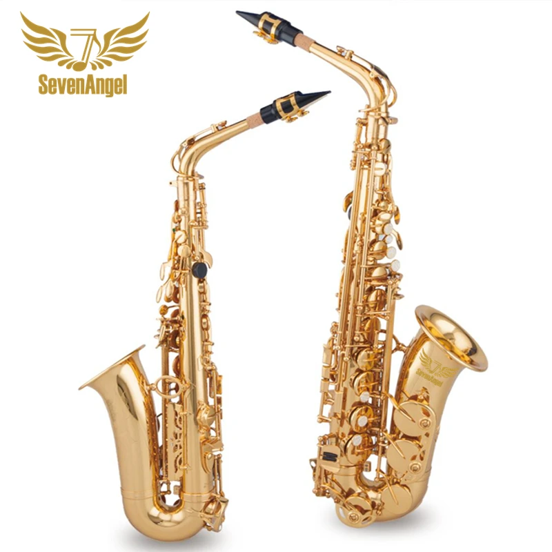 

High Quality Alto Saxophone Brass Lacquered Gold E Flat Sax bE Key Woodwind Instrument with Cleaning Brush Cloth Gloves Case