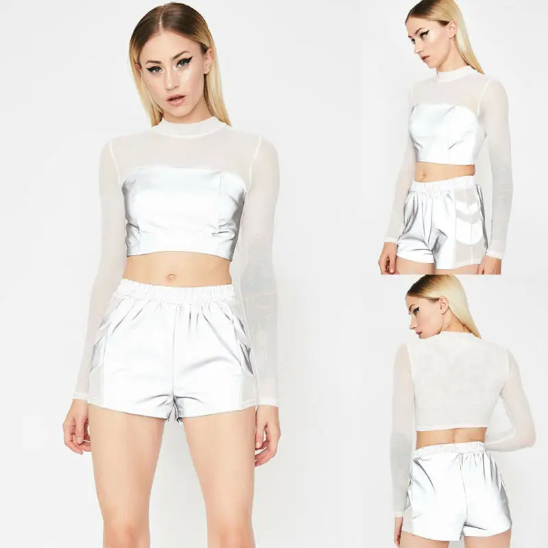 Модные женские летние сетчатые футболки с длинными рукавами светоотражающая